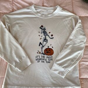 Halloween Skeleton Long Sleeve Shirt - Cream